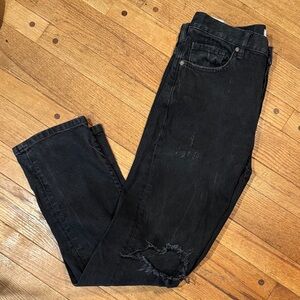 Free People We the Free Black Straight Leg Distressed Jeans
